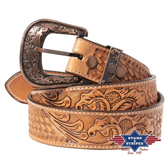 Ceinture western en cuir WG-301 Stars&Stripes