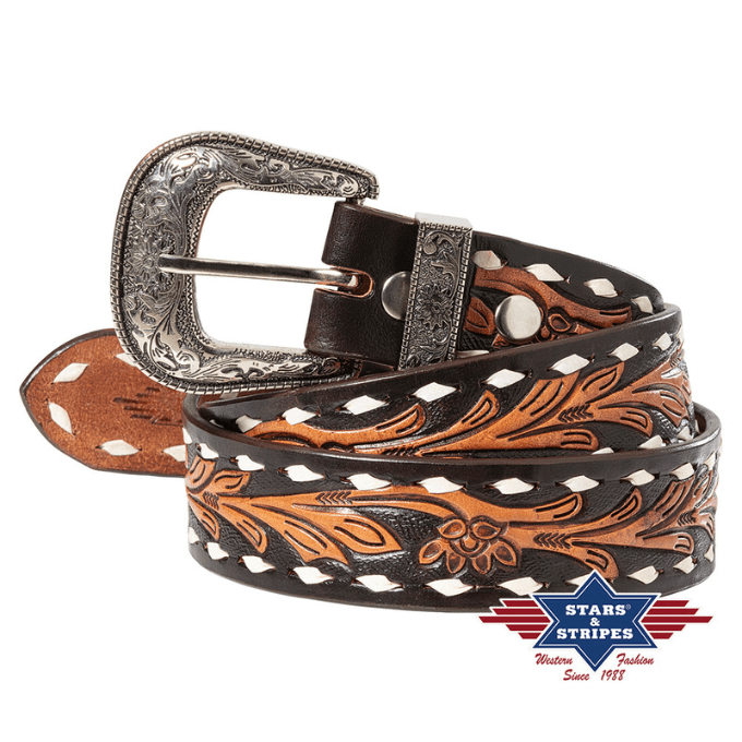 Ceinture western en cuir WG-307 Stars&Stripes