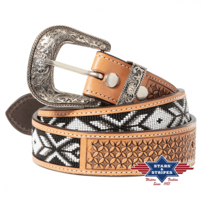Ceinture western en cuir perlée WG-308 Stars&Stripes
