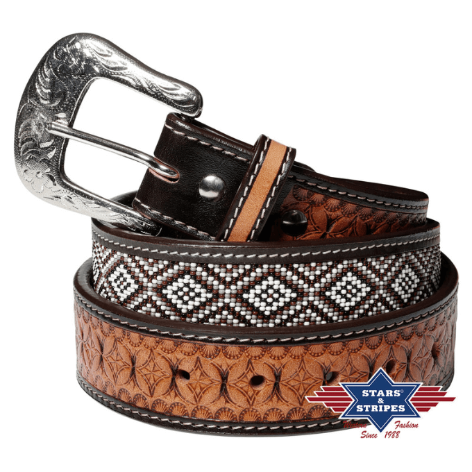 Ceinture western en cuir perlée WG-313 Stars&Stripes