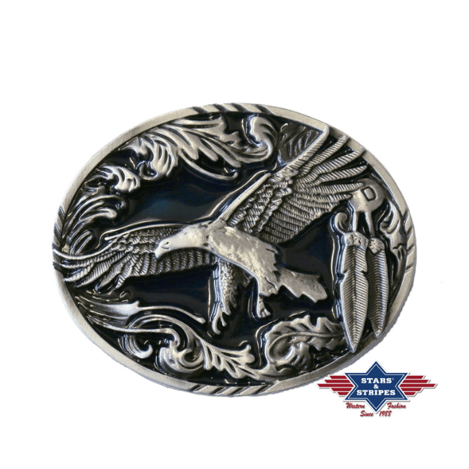 Boucle de ceinture western avec aigle en relief sur fond noir Stars&Stripes