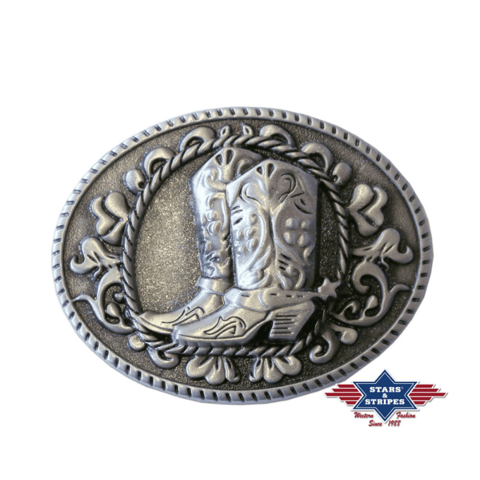 Boucle de ceinture western Bottes de cowboy et décor floral Stars&Stripes