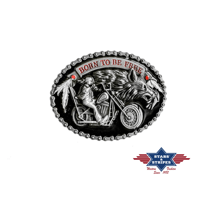 Boucle de ceinture motard "born to be free" Stars&Stripes
