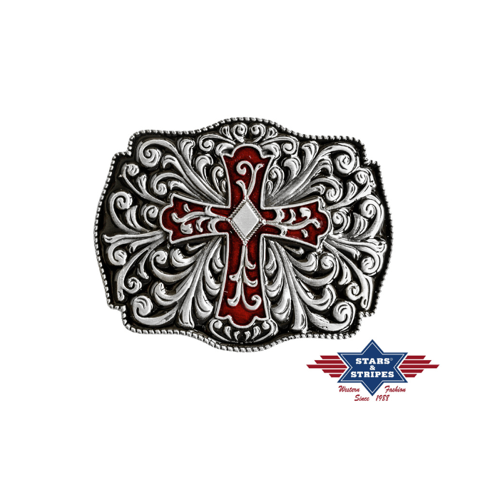 Boucle de ceinture western croix & ornements émaillés Stars&Stripes