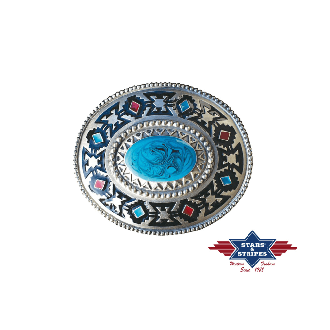 Boucle de ceinture western motif aztèque Stars&Stripes