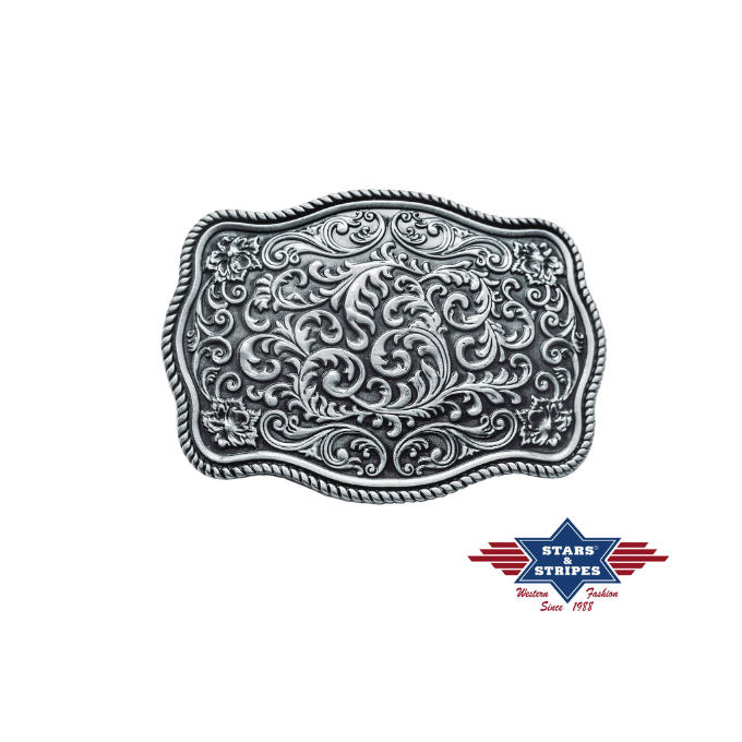Boucle de ceinture western florale & fond noirci Stars&Stripes
