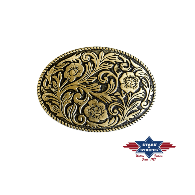Boucle de ceinture western florale argentée ou dorée Stars&Stripes
