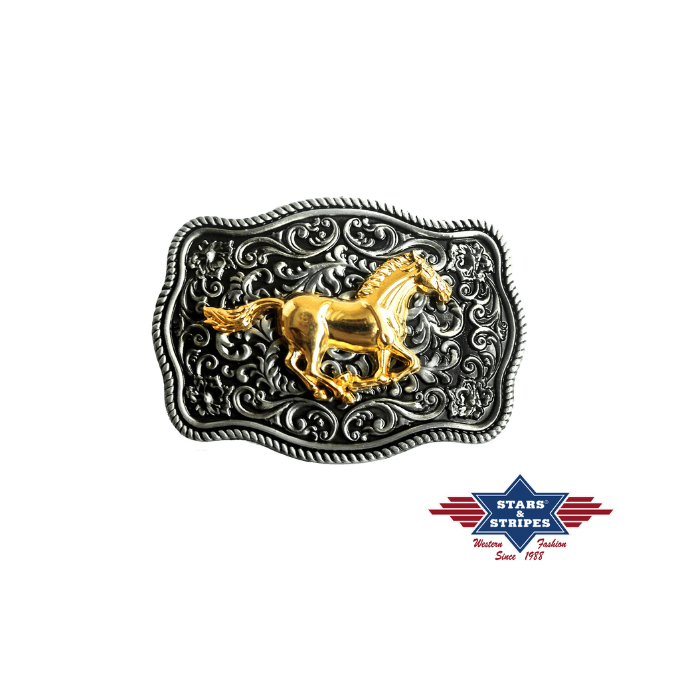 Boucle de ceinture western cheval doré Stars&Stripes